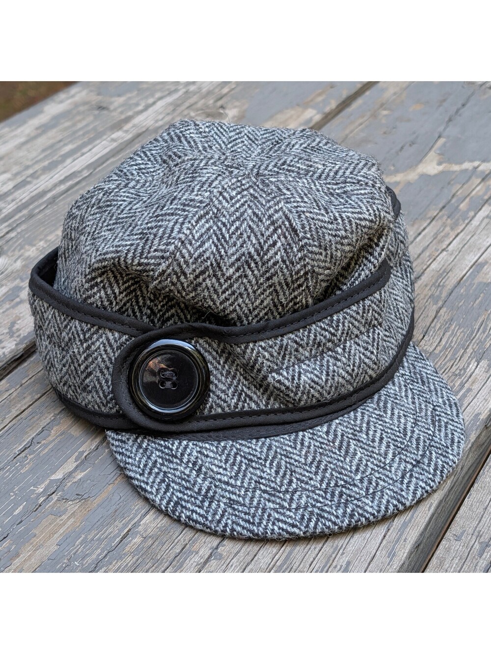 Stormy Kromer Harris Tweed Wool Hat 7 1/4 Grey Herringbone Cap Eclectic Grandpa